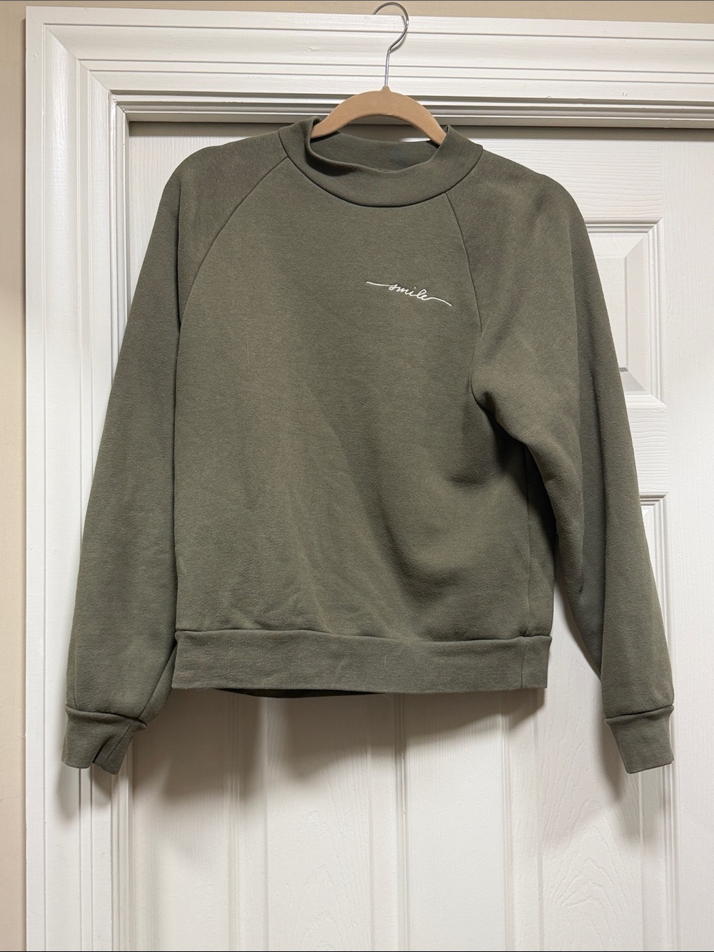 OAK + FORT Olive Green Crewneck Sweatshirt with Subtle Script